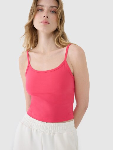Damski crop-top na ramiączkach 4F 4FWSS25TSLEF127 - różowy