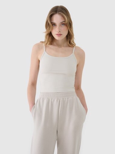 Damski crop-top na ramiączkach 4F 4FWSS25TSLEF127 - szary
