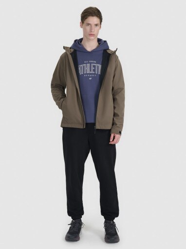 Męski softshell z kapturem 4F 4FWSS25TSOFM324 - brązowy