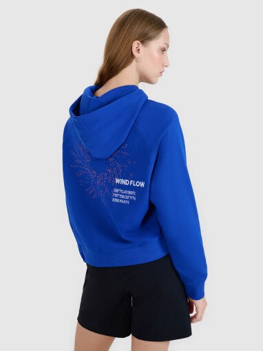 Damska bluza dresowa nierozpinana z kapturem 4F 4FWSS25TSWSF1748 - niebieska
