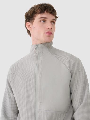 Męska bluza ze stójką rozpinana bez kaptura 4F 4FWSS25TSWSM1751 - szara