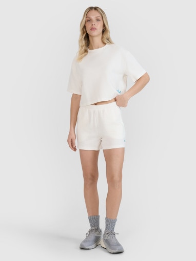 Damski t-shirt crop top 4F 4FWSS25TTSHF1977 - biały