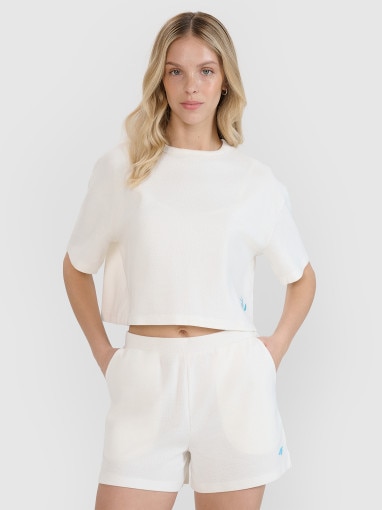 4F Damski tshirt crop top 4F 4FWSS25TTSHF1977  biały Biały