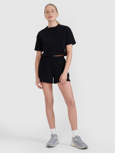 Damski t-shirt crop top 4F 4FWSS25TTSHF1977 - czarny