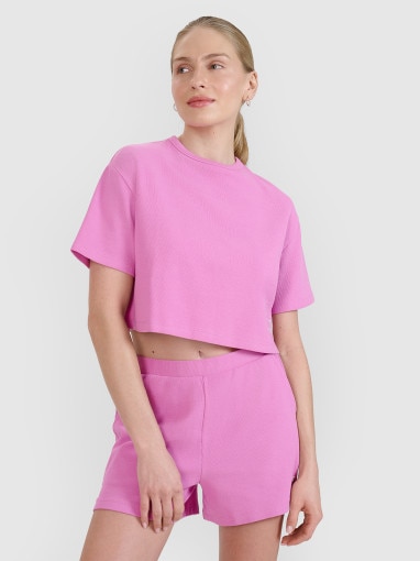 4F Damski tshirt crop top 4F 4FWSS25TTSHF1977  różowy Różowy