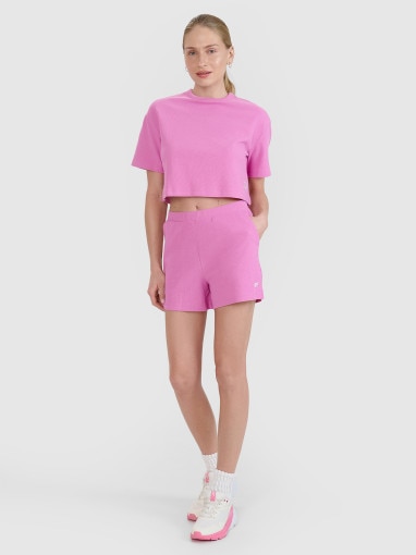 Damski t-shirt crop top 4F 4FWSS25TTSHF1977 - różowy