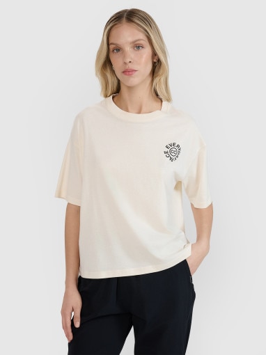 4F Damski tshirt z nadrukiem oversize 4F 4FWSS25TTSHF1993  biały Biały
