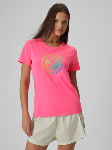 Obrazek dla: 4F Damski tshirt z nadrukiem 4F 4FWSS26TTSHF2718  różowy Różowy