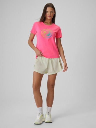 Damski t-shirt z nadrukiem 4F 4FWSS26TTSHF2718 - różowy