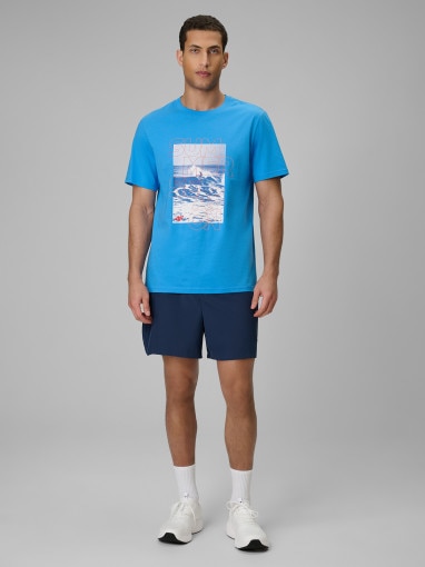 Męski t-shirt z nadrukiem 4F 4FWSS26TTSHM2783 - niebieski