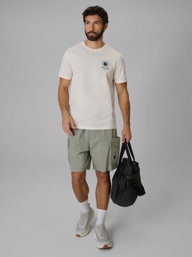 Męski t-shirt z nadrukiem 4F 4FWSS26TTSHM3329 - beżowy