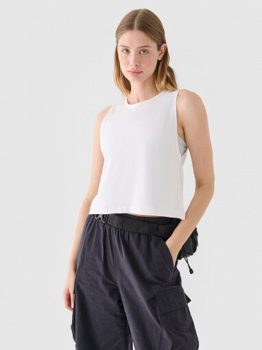 4F Damski crop top 4F 4FRAW24TSLEF183  biały Biały