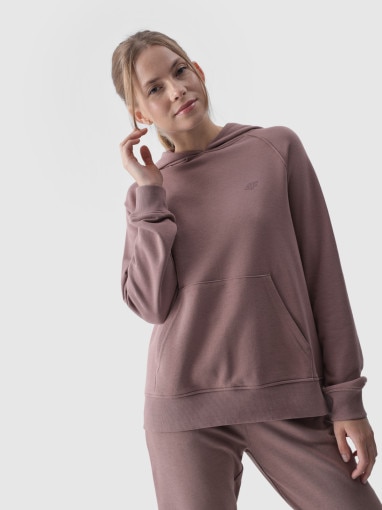 4F Damska bluza dresowa nierozpinana z kapturem 4F 4FWMM00TSWSF1468  brązowa Brązowy