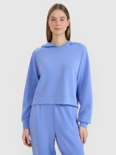 4F Damska bluza dresowa nierozpinana z kapturem 4F 4FWSS25TSWSF1562  niebieska Niebieski