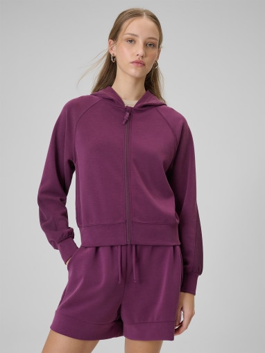  4F Damska bluza dresowa rozpinana z kapturem 4F 4FWSS26TSWSF2178  fioletowa Fioletowy