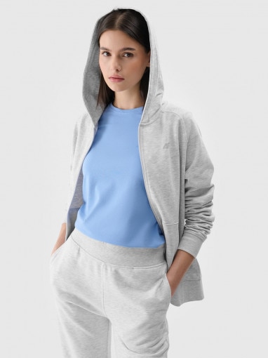 4F Damska bluza dresowa rozpinana z kapturem 4F 4FWMM00TSWSF1763  szara Szary