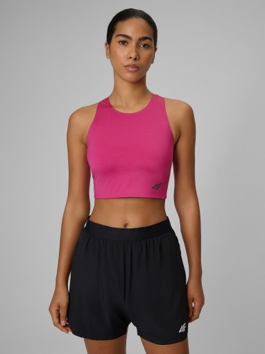  4F Damski croptop do biegania 4F 4FWSS26TFSLF0902  różowy Różowy