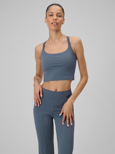 Damski crop-top do jogi 4F 4FWSS26TFSLF0745 - denim
