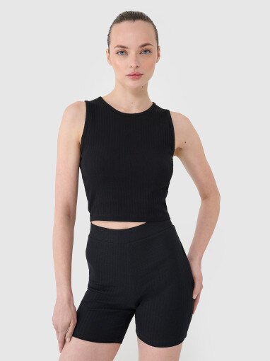 4F Damski crop top 4F 4FRSS25TSLEF234  czarny Czarny