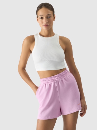 4F Damski crop top 4F 4FWSS24TSLEF066  beżowy Kremowy