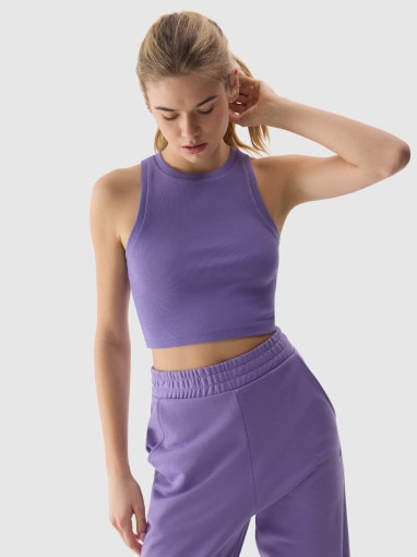 4F Damski crop top 4F 4FWSS24TSLEF066  niebieski Niebieski