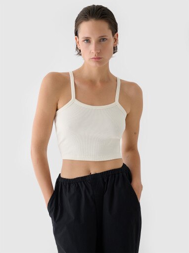 4F Damski crop top basic 4F 4FRSS24TSLEF214  biały Biały