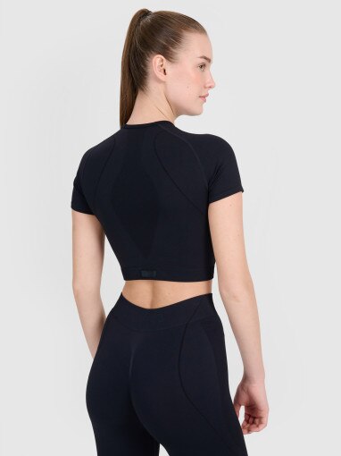 Damski crop top treningowy 4F 4FRSS25TFTSF1757 - czarny