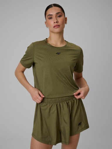  4F Damski crop top treningowy 4F 4FWSS26TFTSF1806  khaki Khaki