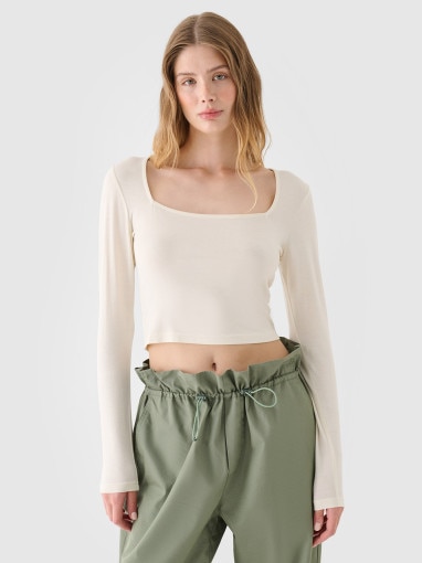 4F Damski longsleeve crop top 4F 4FRSS24TLONF499  biały Biały
