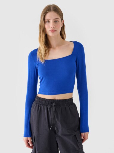4F Damski longsleeve crop top 4F 4FRSS24TLONF499  niebieski Niebieski