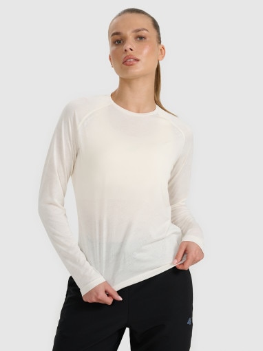  4F Damski longsleeve do biegania 4F 4FWAW25TFLOF415  biały Biały