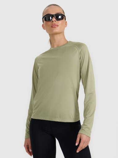  4F Damski longsleeve do biegania 4F 4FWAW25TFLOF415  oliwkowy Oliwkowy