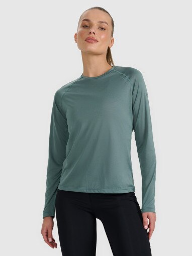  4F Damski longsleeve do biegania 4F 4FWAW25TFLOF415  turkusowy Turkusowy