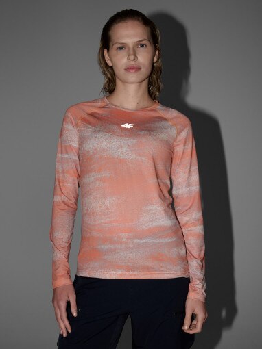 Damski longsleeve kolarski 4F 4FWSS25TFLOF344 - pomarańczowy