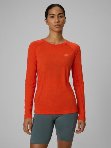 Obrazek dla: 4F Damski longsleeve trekkingowy 4F 4FWSS26TFLOF495 pomarańczowy Pomarańczowy