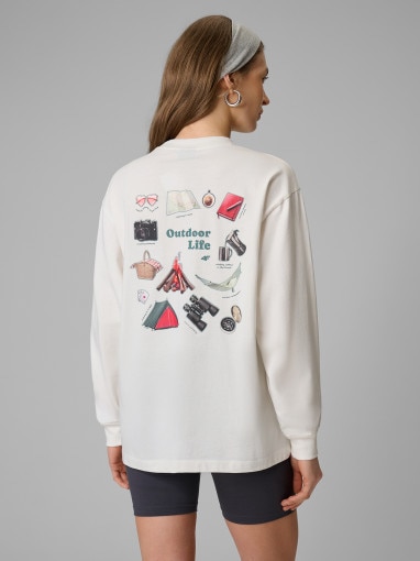 Damski longsleeve z nadrukiem 4F 4FRSS26TSWSF2834 - biały