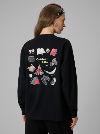 Damski longsleeve z nadrukiem 4F 4FRSS26TSWSF2834 - czarny