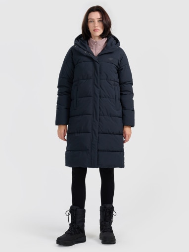 4F Damski płaszcz puchowy pikowany 4F 4FWAW25TDJAF587 czarny Czarny