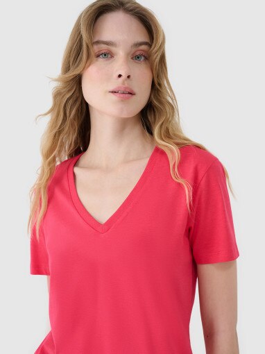 Damski t-shirt basic 4F4FWSS25TTSHF1992 - różowy