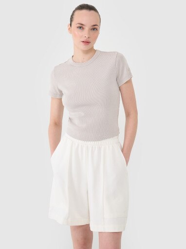 4F Damski tshirt basic 4F 4FRSS25TTSHF2696  beżowy Beżowy