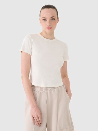 4F Damski tshirt basic 4F 4FRSS25TTSHF2696  biały Złamana biel