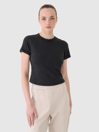 4F Damski tshirt basic 4F 4FRSS25TTSHF2696  czarny Czarny