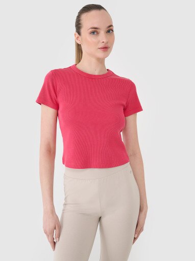 4F Damski tshirt basic 4F 4FRSS25TTSHF2696  różowy Różowy