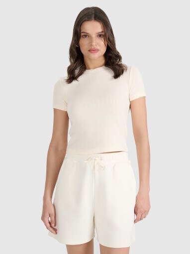 4F Damski tshirt basic 4F 4FRSS25TTSHF2749  biały Biały