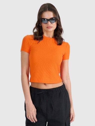 4F Damski tshirt basic 4F 4FRSS25TTSHF2749  pomarańczowy Pomarańczowy