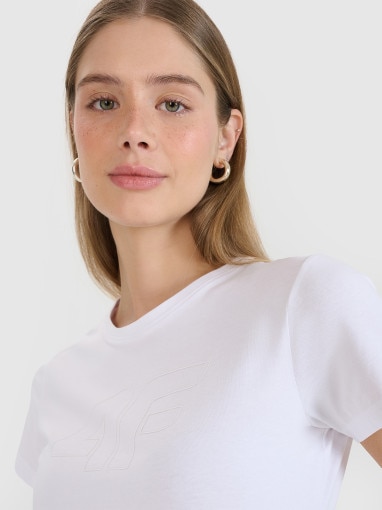 Damski t-shirt basic 4F 4FWMM00TTSHF2674 - biały