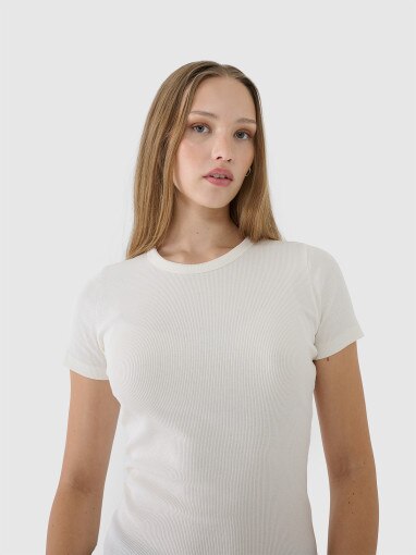 Damski t-shirt basic 4F 4FWSS25TTSHF1968 - biały