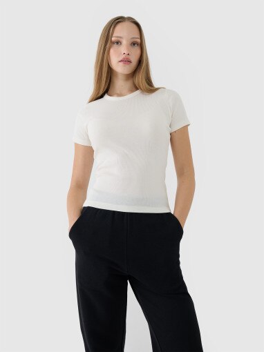 4F Damski tshirt basic 4F 4FWSS25TTSHF1968  biały Biały