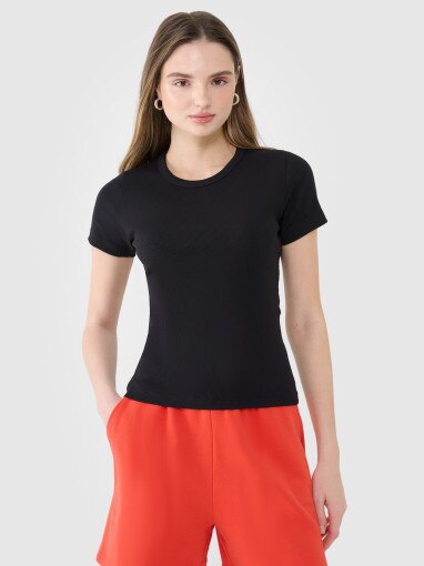 4F Damski tshirt basic 4F 4FWSS25TTSHF1968  czarny Głęboka czerń