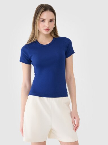 4F Damski tshirt basic 4F 4FWSS25TTSHF1968  granatowy Ciemny granat